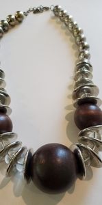 Wood, metal and lucite necklace